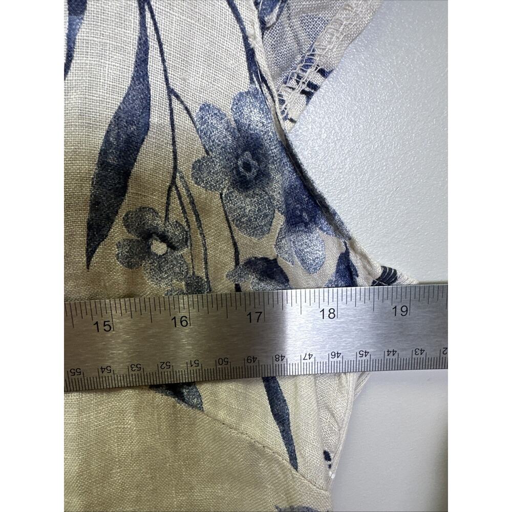 Linen Luv Linen Dress S Cream Blue Floral Pockets Cottagecore Made In Italy - Picture 7 of 7